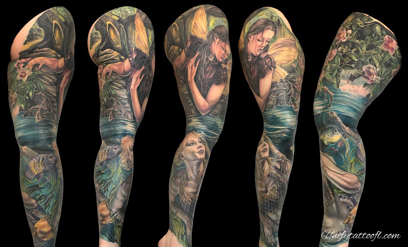 Unify Tattoo Company Tattoos Fantasy Fairy Mermaid leg sleeve